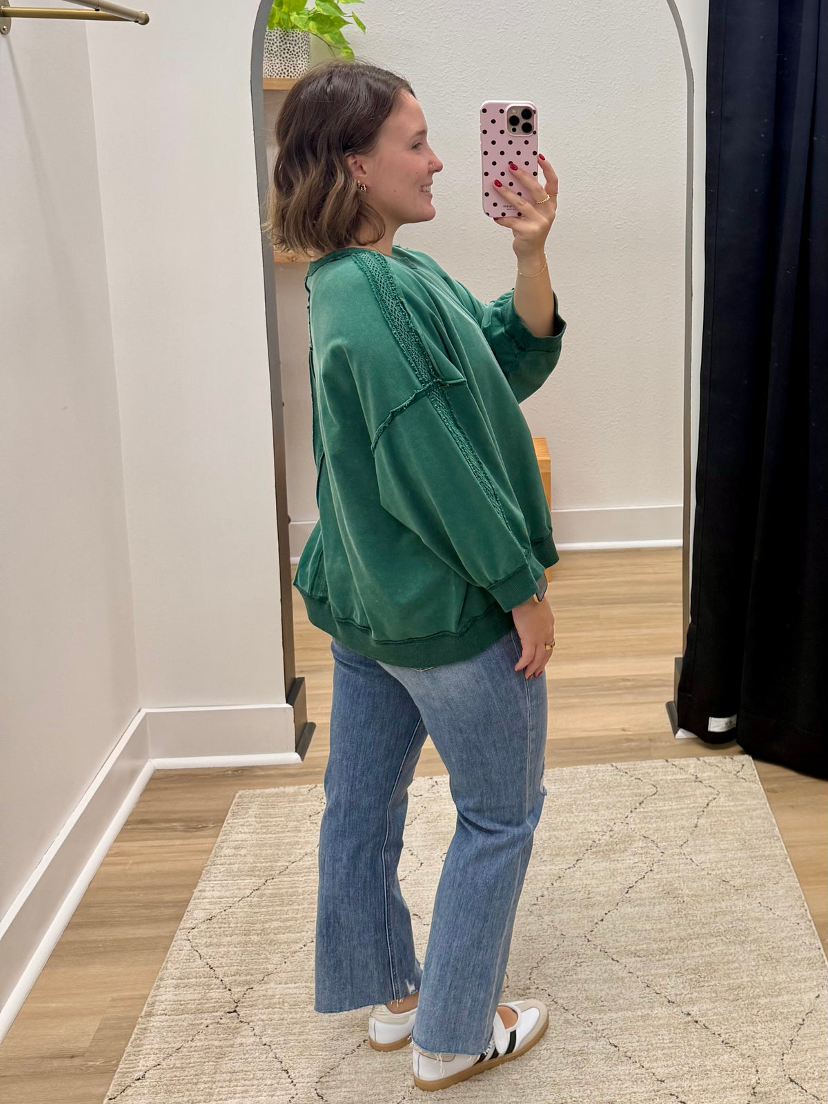 THE NATASHA LACE TRIM SWEATSHIRT - Hunter green