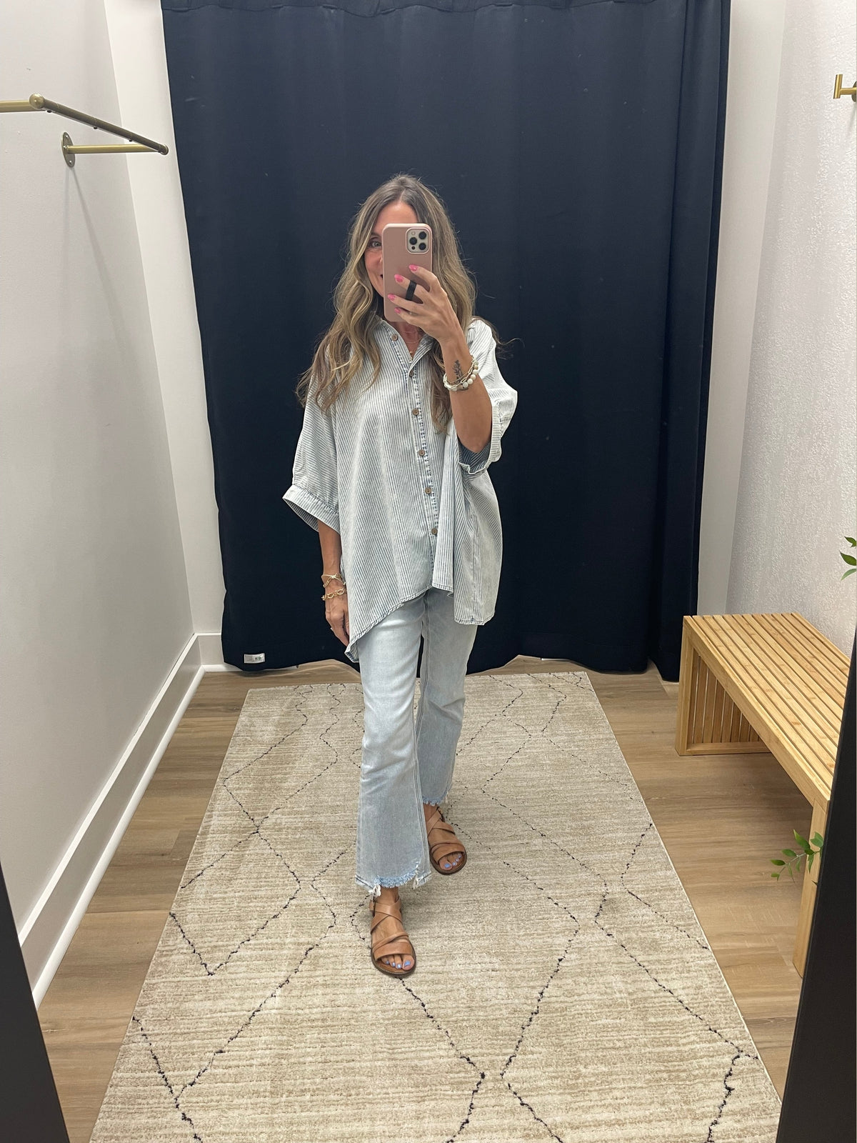 THE JENNY WASHED STRIPED DOLMAN SHIRT - powder blue