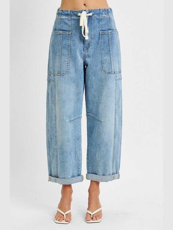 THE STEPH HI RISE BARREL WIDE LEG CARGO POCKET DENIM