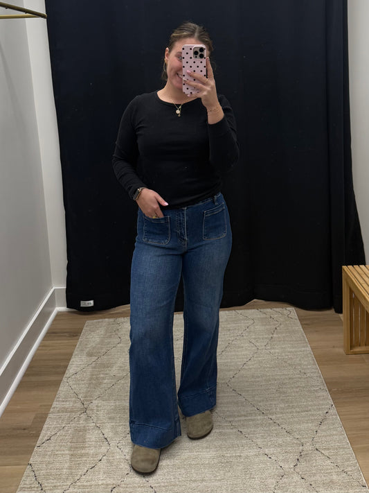 THE NADINE PATCH POCKETS HI RISE DENIM - dk wash
