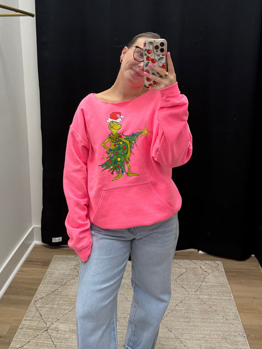 THE GRINCH STEALING CHRISTMAS POCKET SWEATSHIRT - pink