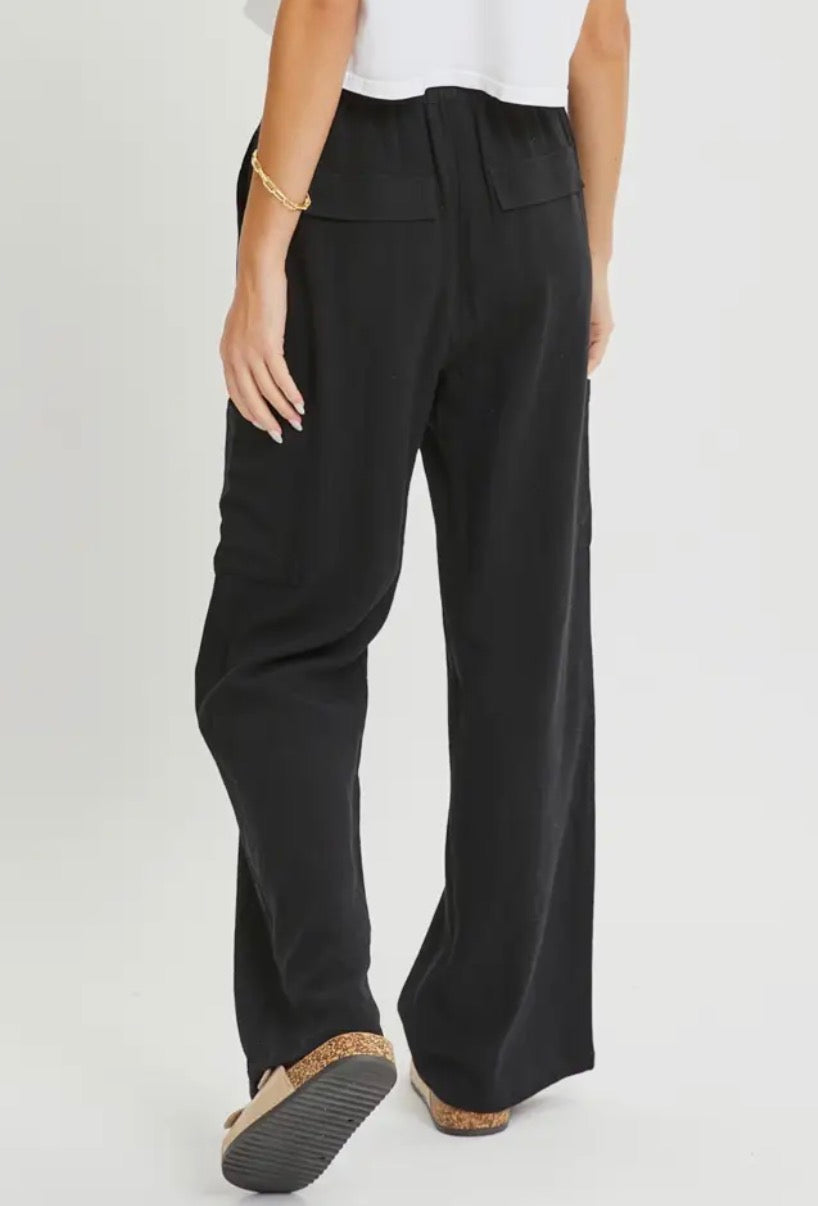 THE LENA LINEN PULL ON PANT - black