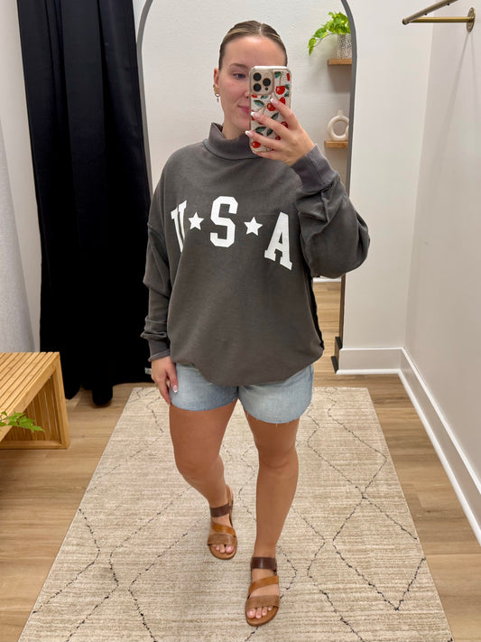 USA/AMERICAN CLASSIC REVERSIBLE MOCKNECK SWEATSHIRT - grey