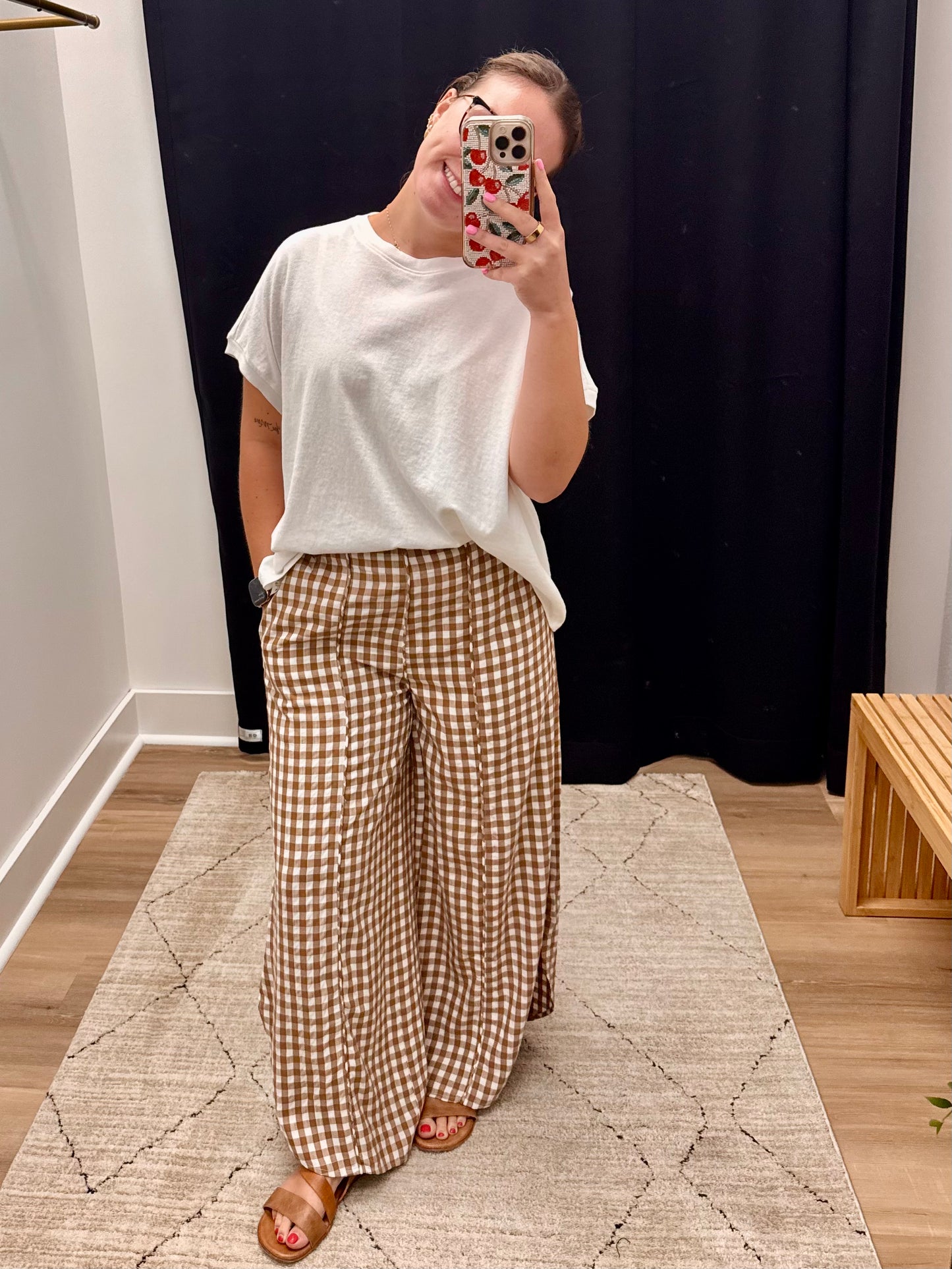 THE CALLAN CHECKERED RELAX POLY TULIP HEM PANT - mocha