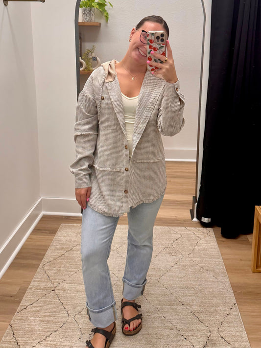THE AVERY FRAYED DROP SHOULDER TOP - sand