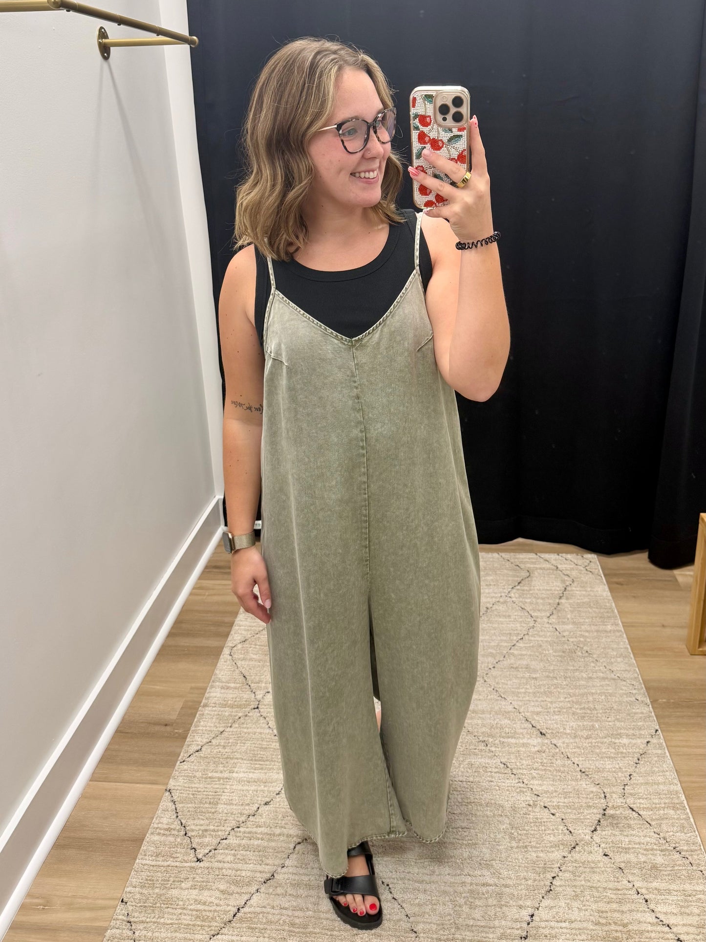 THE DONNA WASHED TENCEL JUMPSUIT  - olive