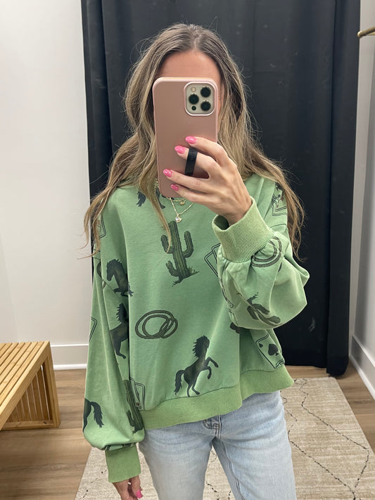 THE GIDDY UP GRAPHIC SWEATSHIRT - green