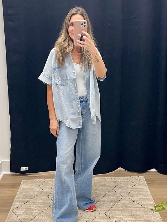 THE GRACE CHAMBRAY DENIM BUTTON DOWN SHIRT
