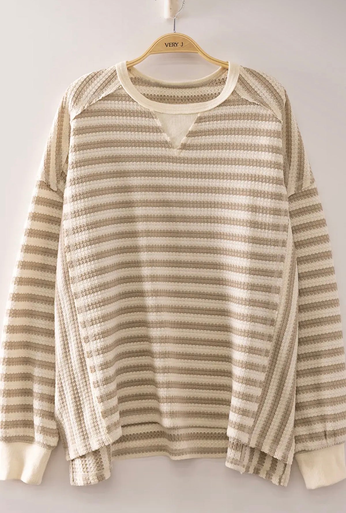 THE JO STRIPED WAFFLE TOP - taupe