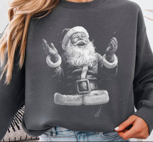 PREORDER HALFTONE VINTAGE SANTA GRAPHIC SWEATSHIRT- charcoal