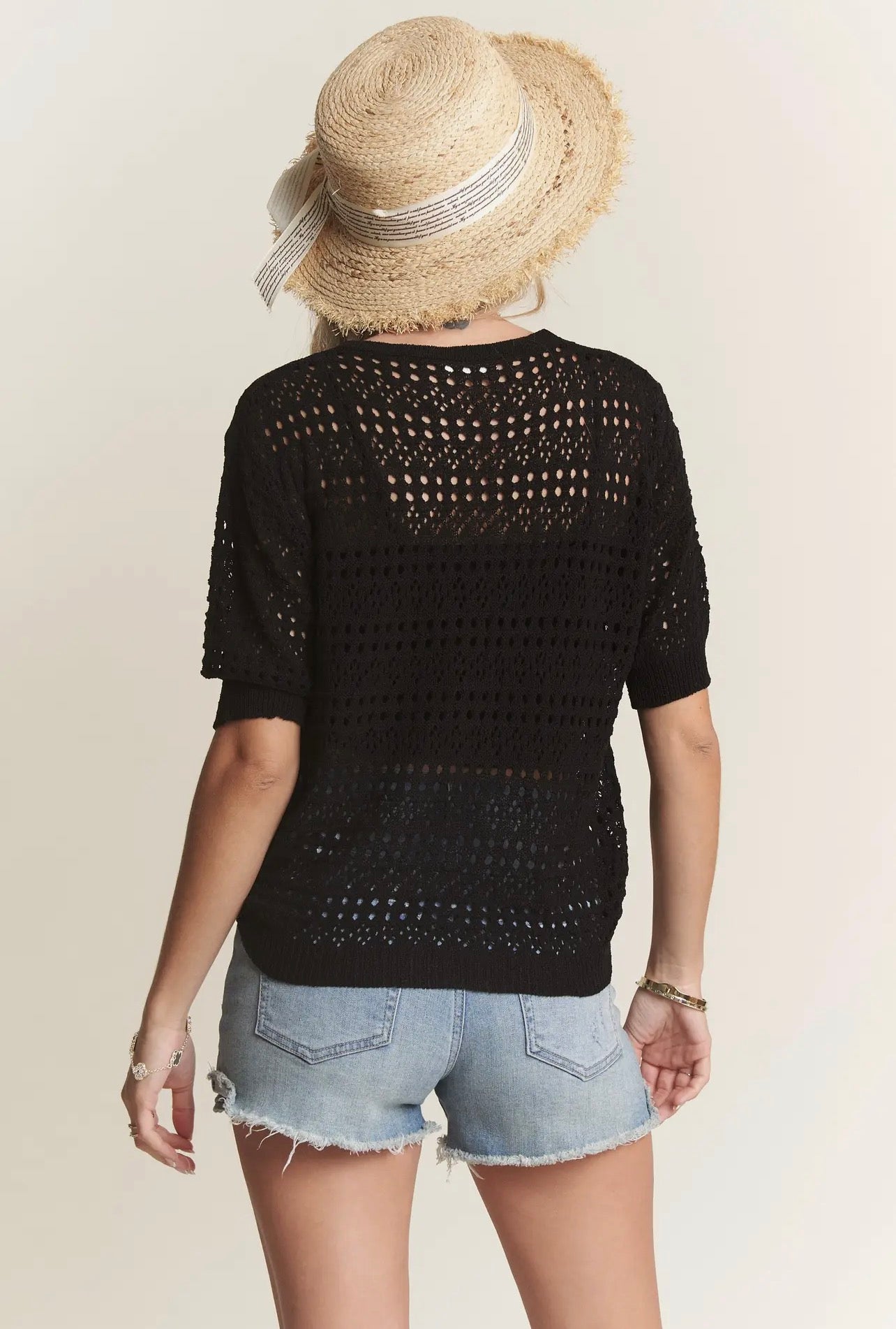THE JESSIE FRONT DRAWSTRING CROCHET BLOUSE