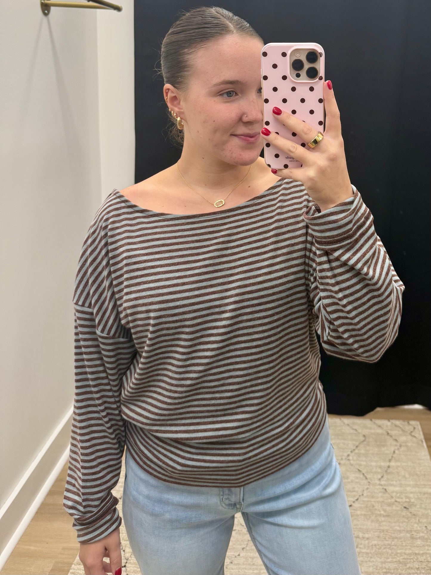 THE SHANA STRIPED OFF SHOULDER TOP
