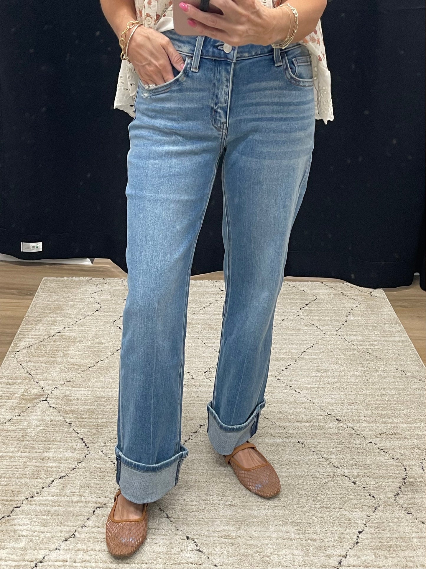 THE ABBIE MIDRISE CUFFED ANKLE SLIM WIDE LEG DENIM