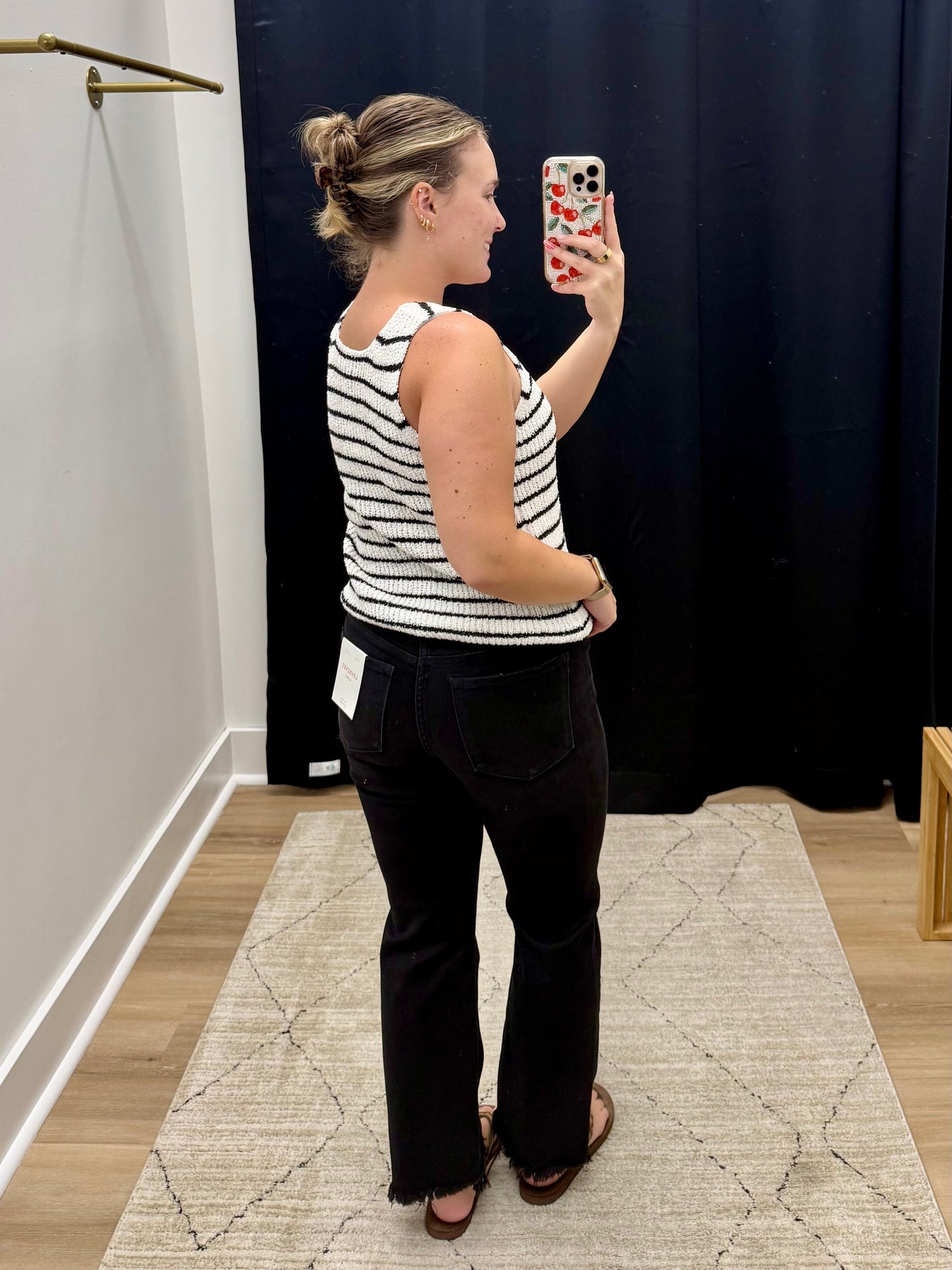 THE LAINEY STRIPED SWEATER TANK - black/ivory