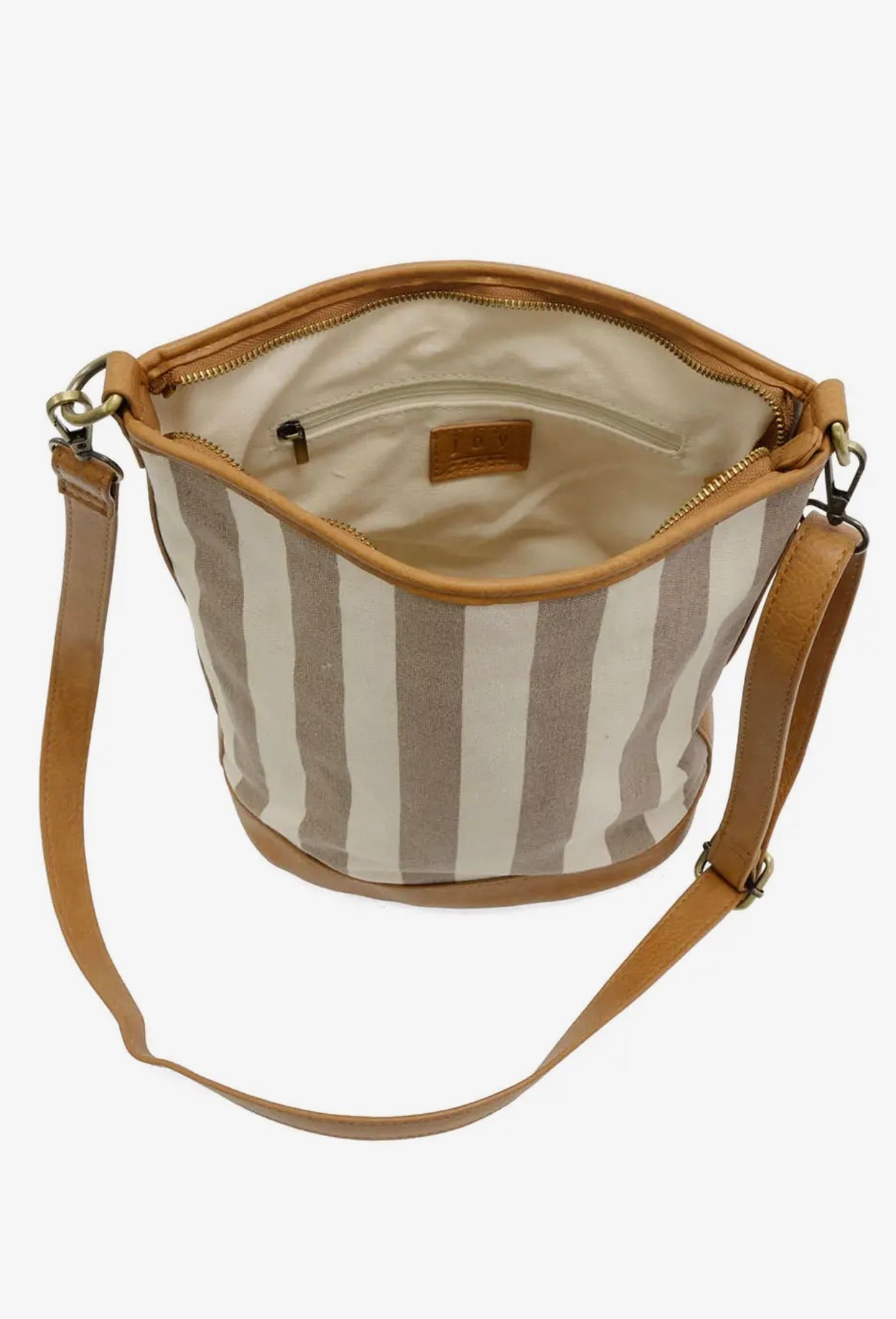 AWNING STRIPED BUCKET CANVAS PURSE - grey