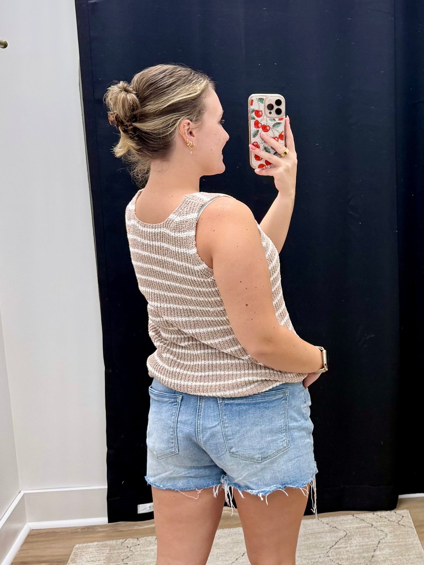 THE LAINEY STRIPED SWEATER TANK - taupe/ivory