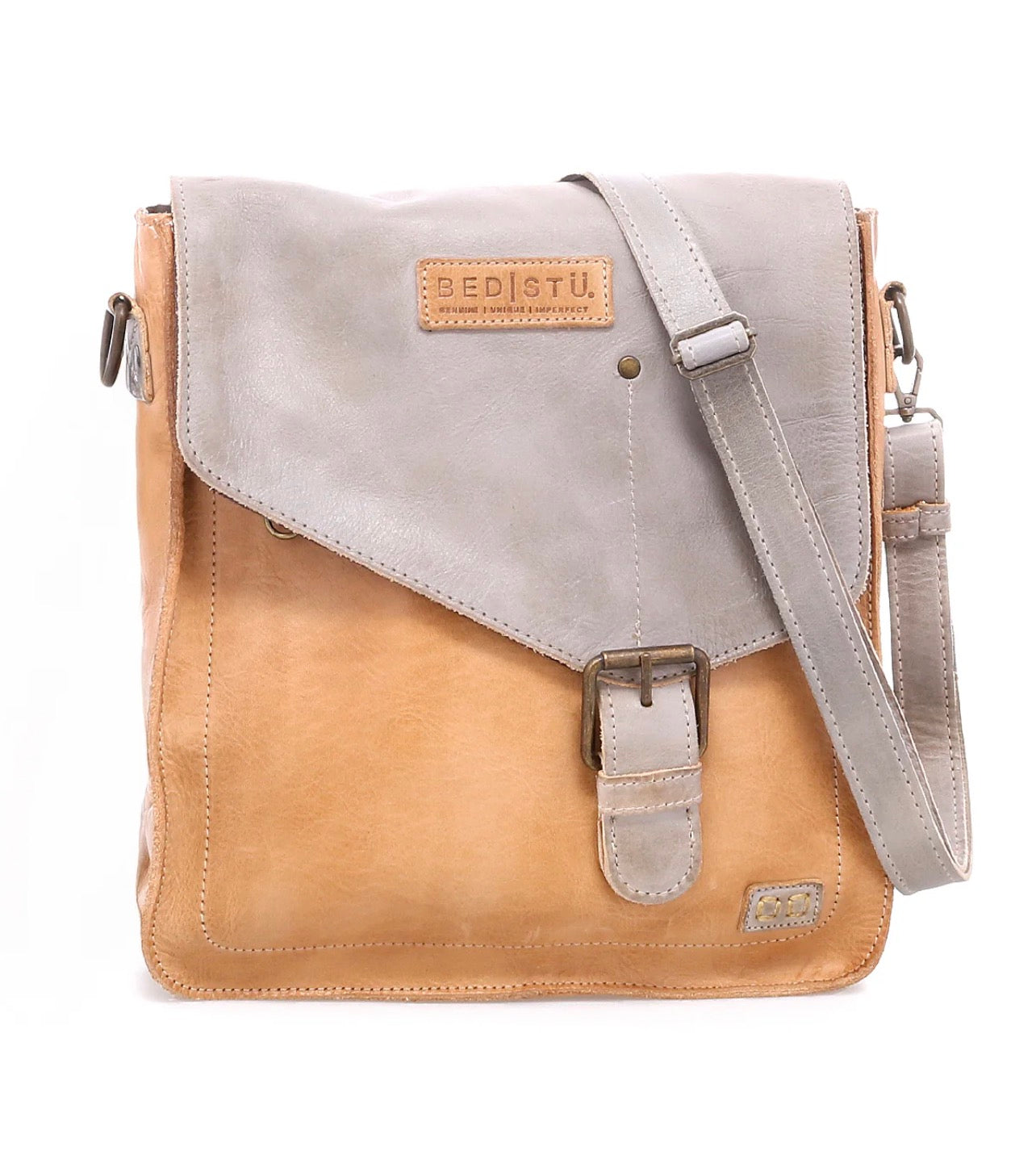 BEDSTU VENICE BEACH LEATHER FLAP CROSSBODY PURSE - oats icicle rustic