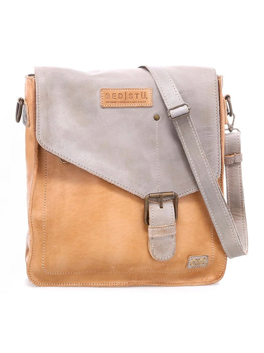 BEDSTU VENICE BEACH LEATHER FLAP CROSSBODY PURSE - oats icicle rustic