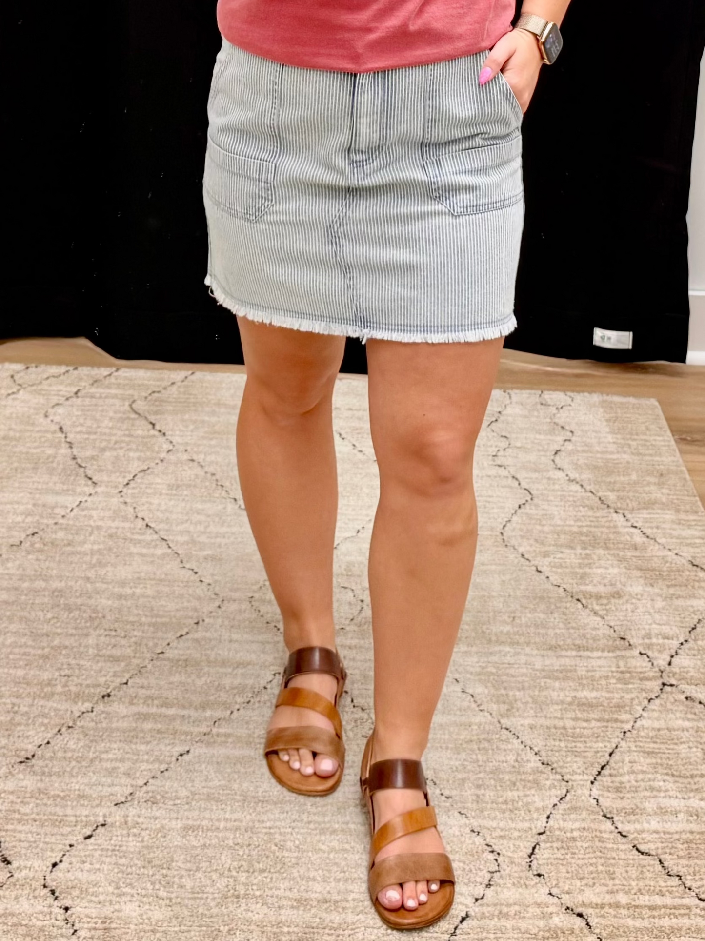 THE PARKER PINSTRIPED DENIM SKIRT - Lt. indigo