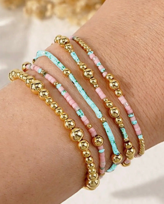MULTI LAYER NATURAL STONE BALL CHAIN LINK BRACELET