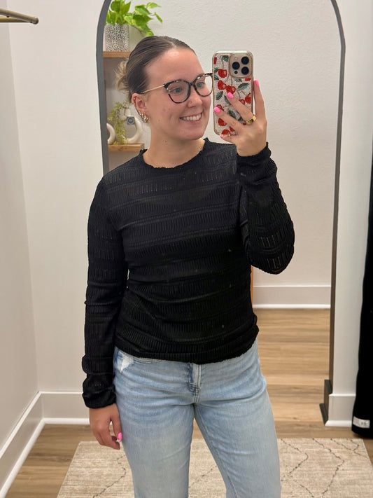 THE RACHEL MESH RUFFLE TOP - black