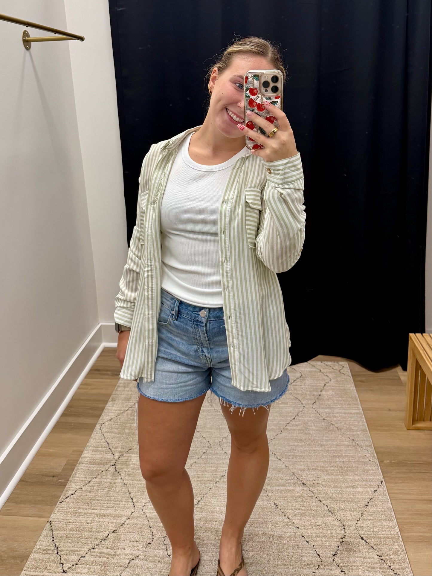 THE SARA STRIPED LIGHTWEIGHT BLOUSE - green