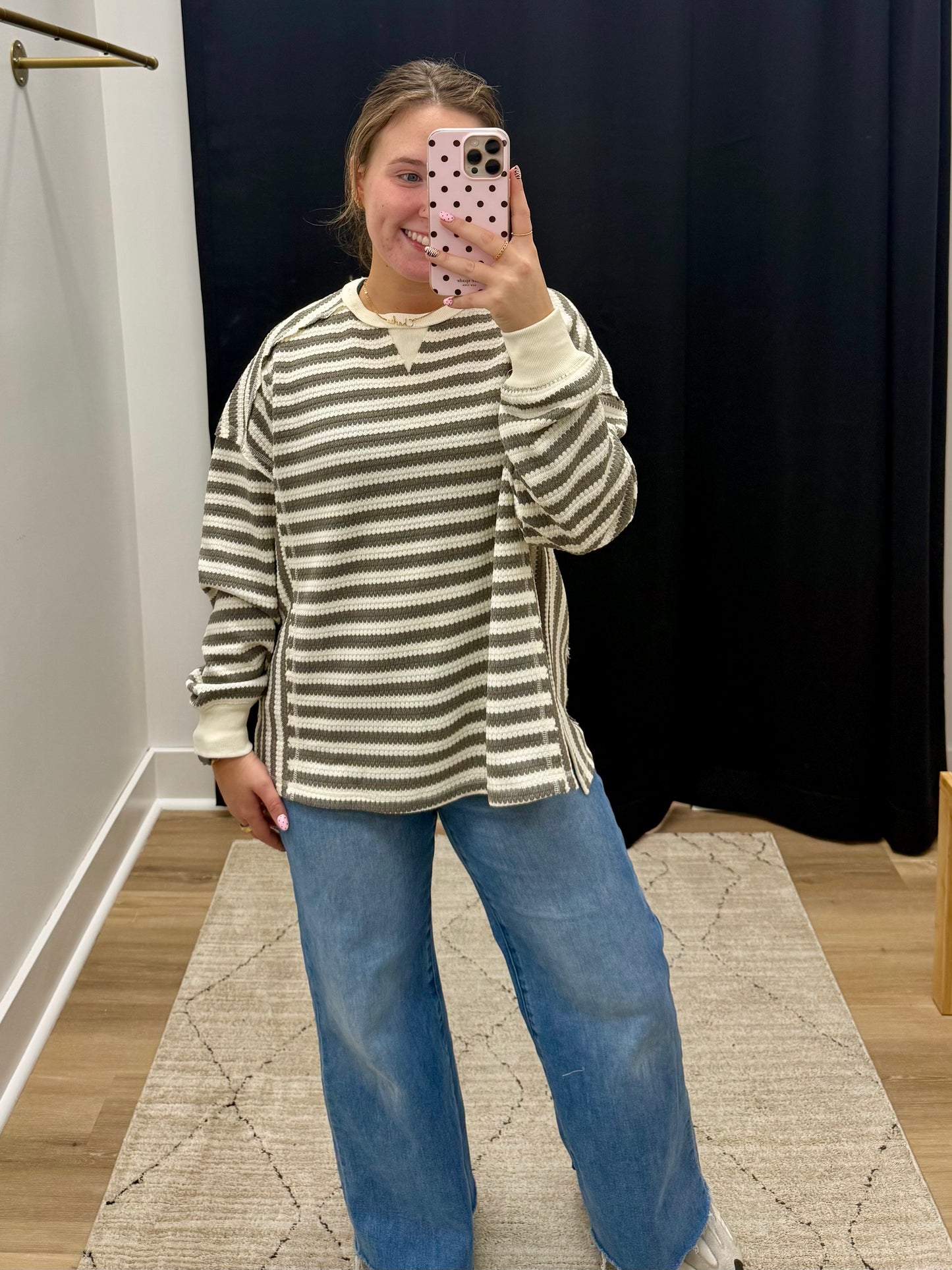 THE JO STRIPED WAFFLE TOP - grey