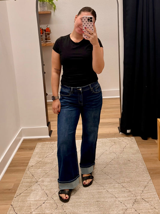 THE JAYLYNN LOW RISE WIDE DARK DENIM JEANS