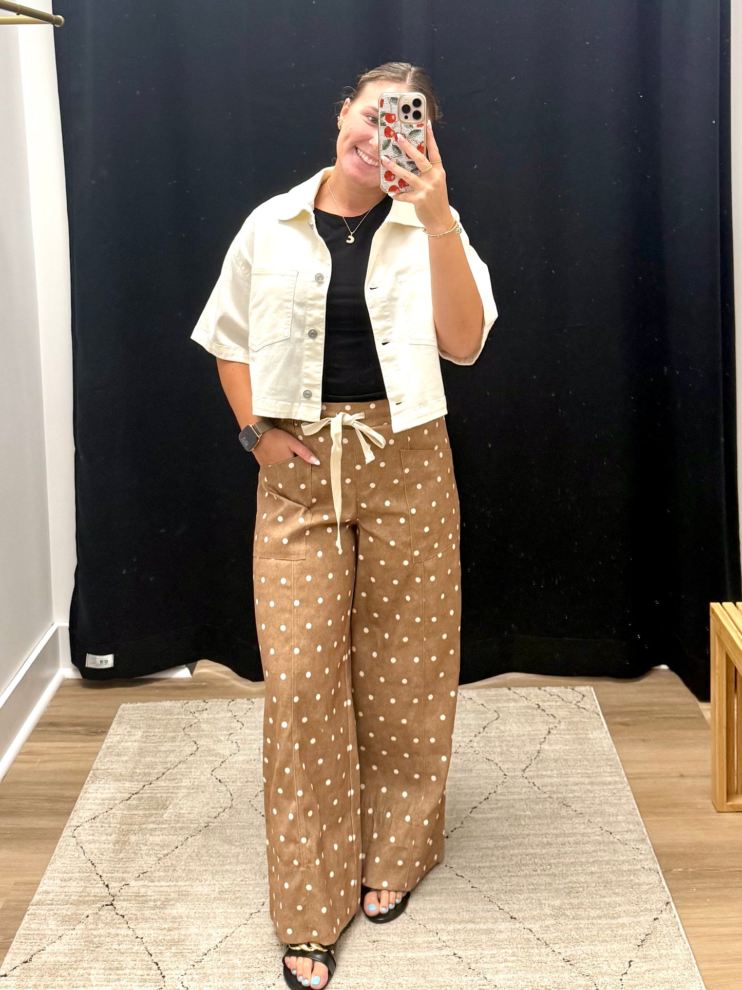 THE KRISTA WIDE LEG POLKA DOT DENIM - camel/ivory