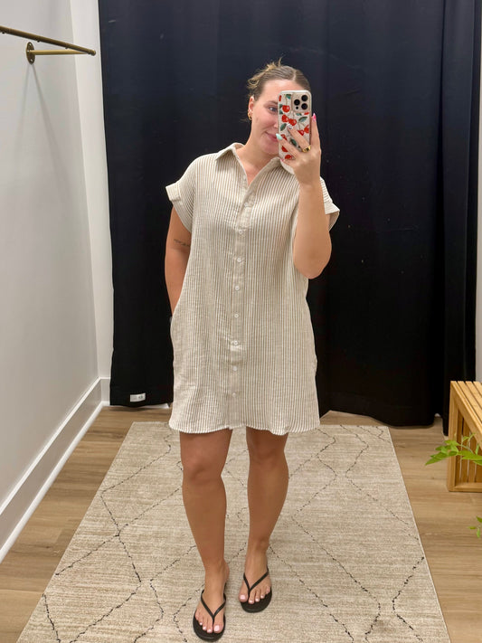 THE CRESCENT STRIPED DRESS - tan