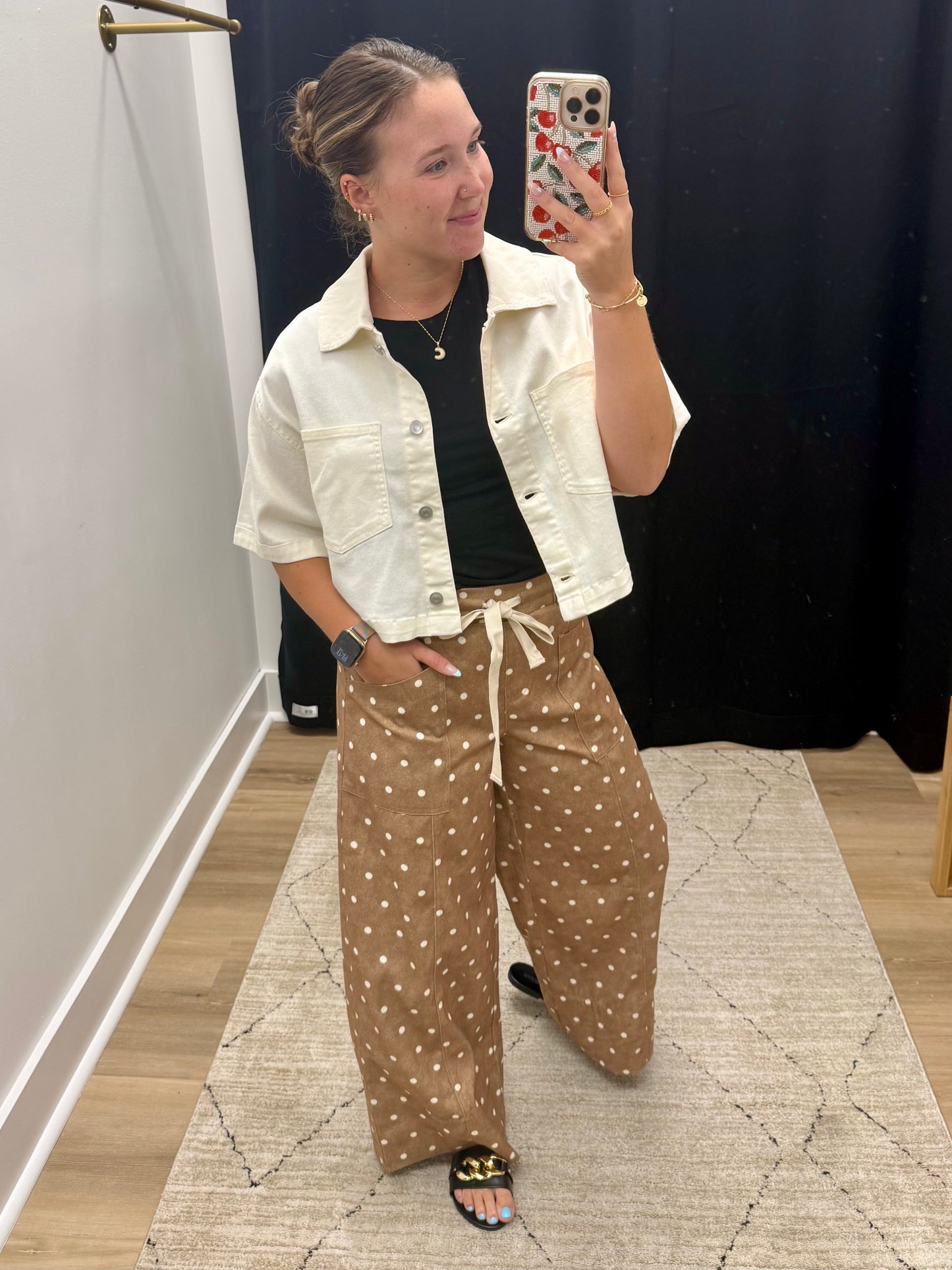 THE KRISTA WIDE LEG POLKA DOT DENIM - camel/ivory