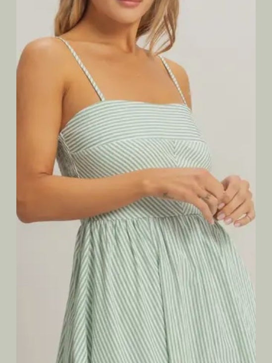 THE LILLY STRIPED SPAGHETTI STRAP SUNDRESS - green