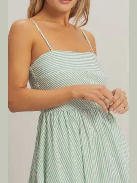 THE LILLY STRIPED SPAGHETTI STRAP SUNDRESS - green