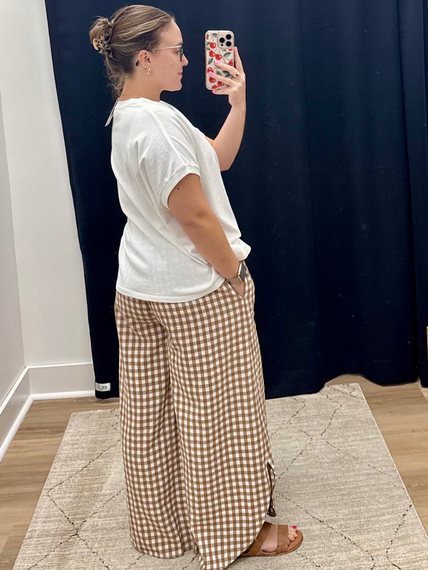 THE CALLAN CHECKERED RELAX POLY TULIP HEM PANT - mocha