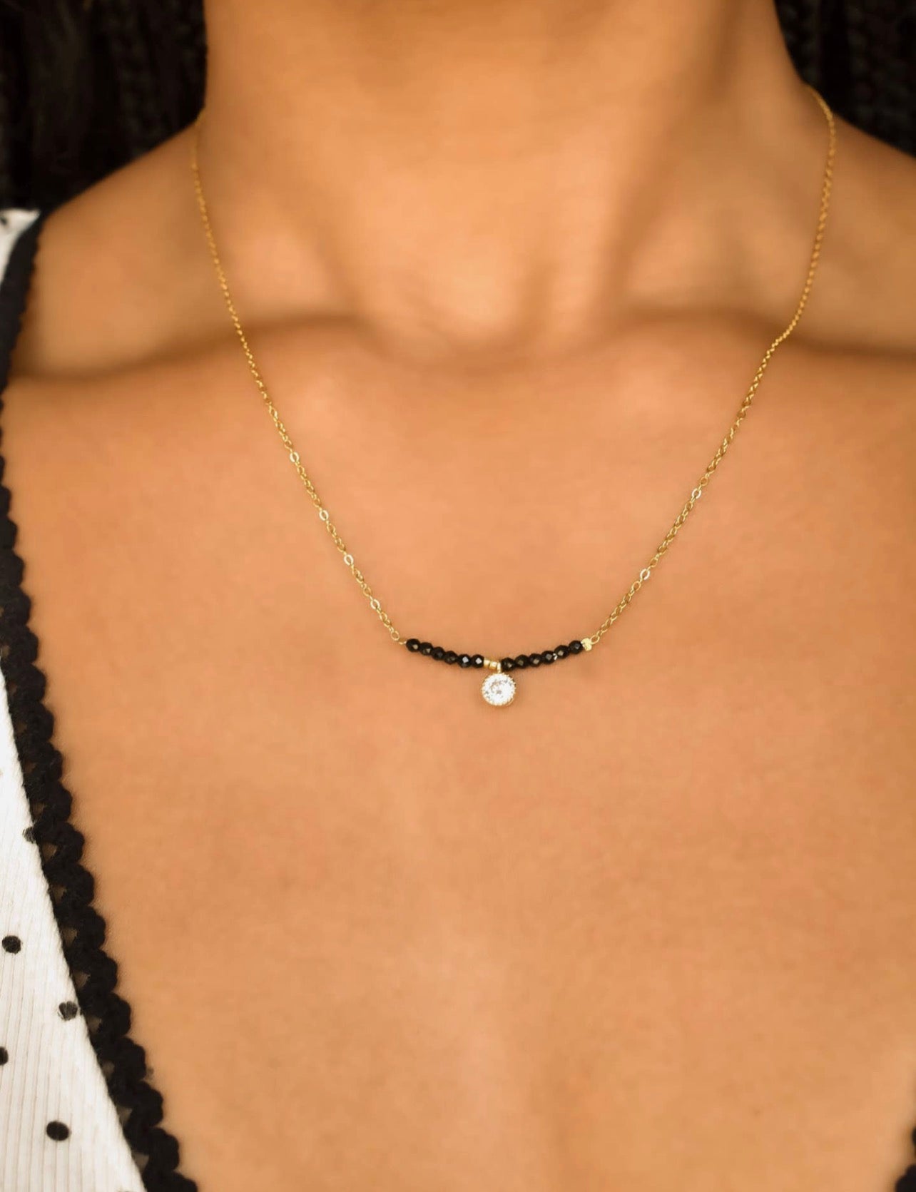 THE VINEYARD BLACK BEADED NECKLACE- gold