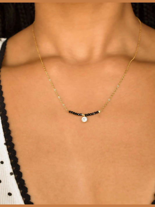 THE VINEYARD BLACK BEADED NECKLACE- gold