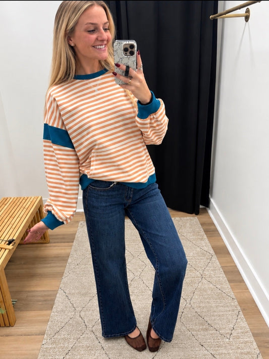 THE GRACE COLORBLOCK KANGAROO POCKET STRIPED TOP