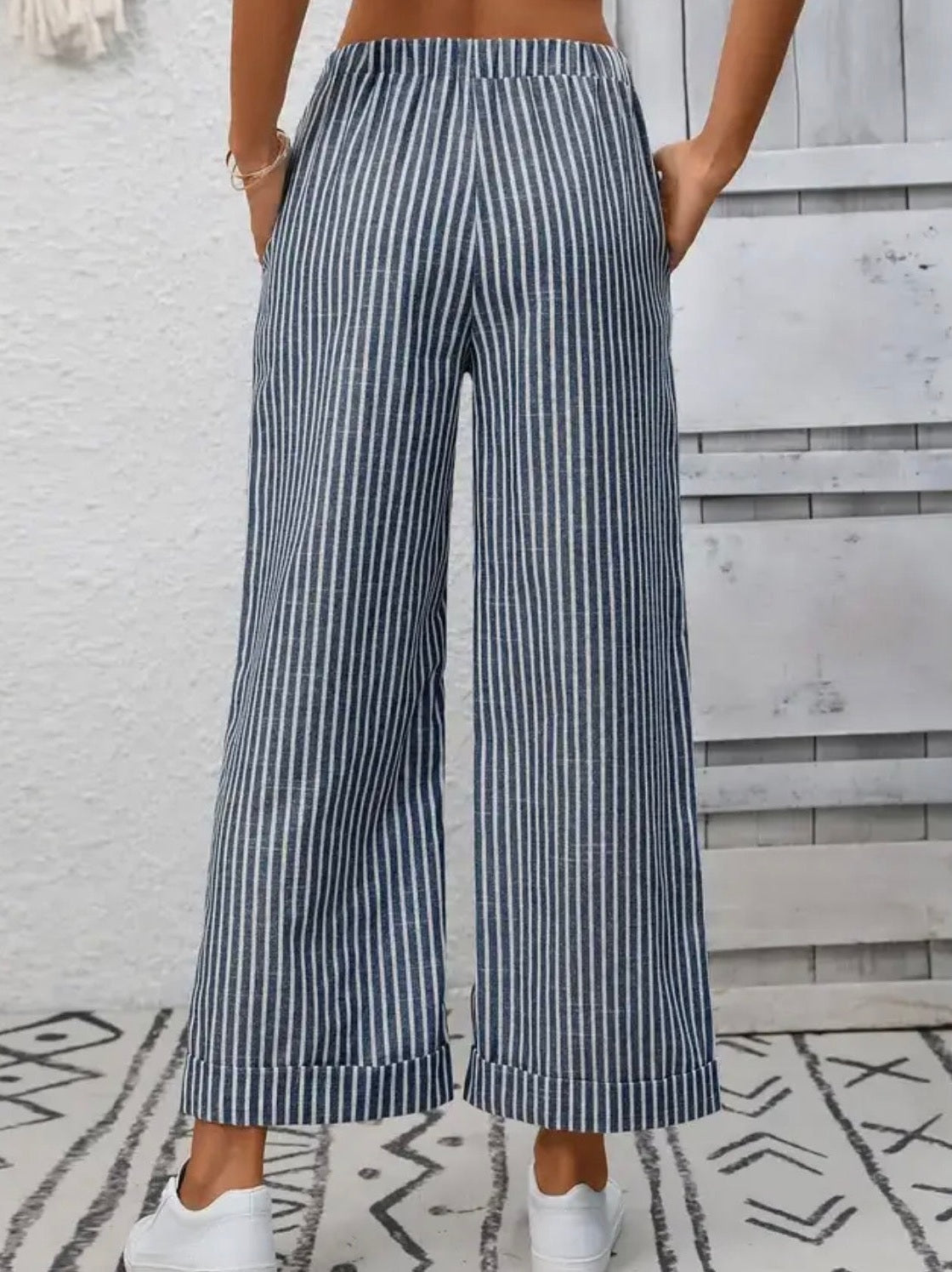 THE TALARIE STRIPED HIGH WAIST CROPPED PANTS - grey