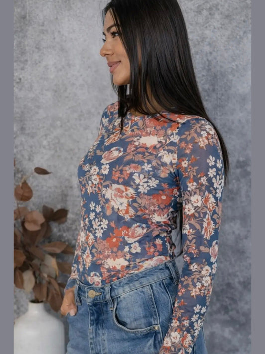 THE IVY FLORAL MESH CREWNECK TOP