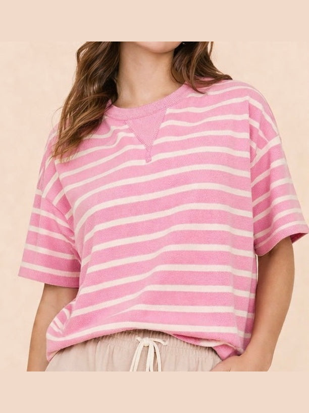 THE JOJO OVERSIZED STRIPED CASUAL TOP - pink