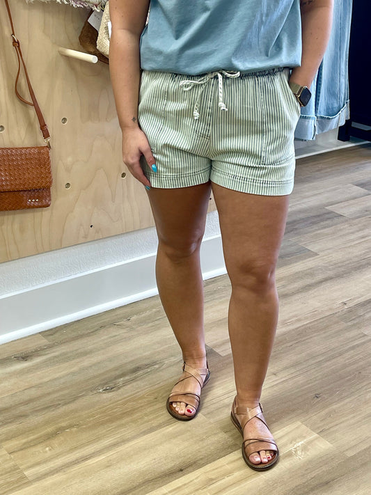 THE TAYLOR PINSTRIPE DENIM SHORTS