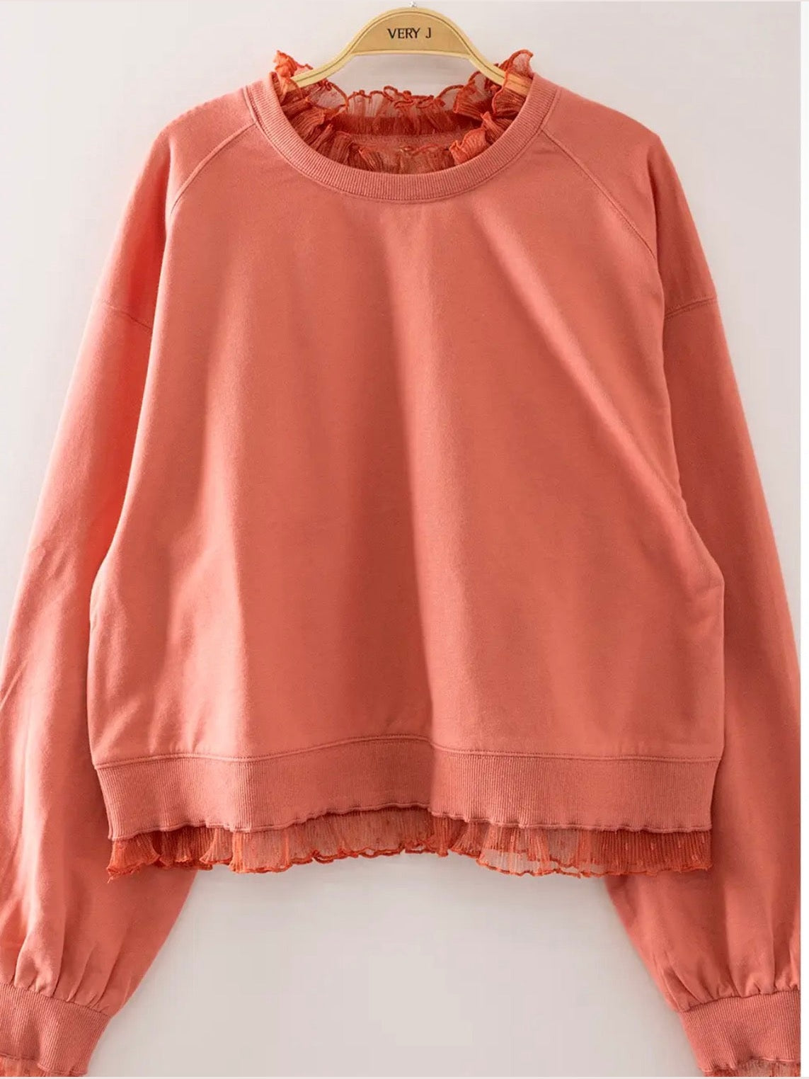 THE LYNN LACE TRIM LAYERED SWEATSHIRT- terracotta