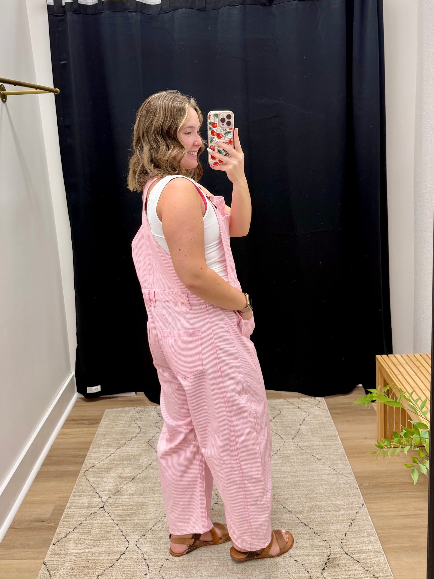THE ELLIE STRIPED BARREL JUMPSUIT - pink