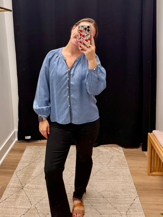 THE LENNIE WHIPSTITCH SOFT TENCEL PEASANT TOP