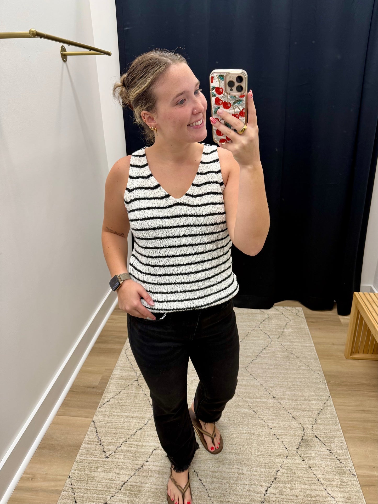 THE LAINEY STRIPED SWEATER TANK - black/ivory