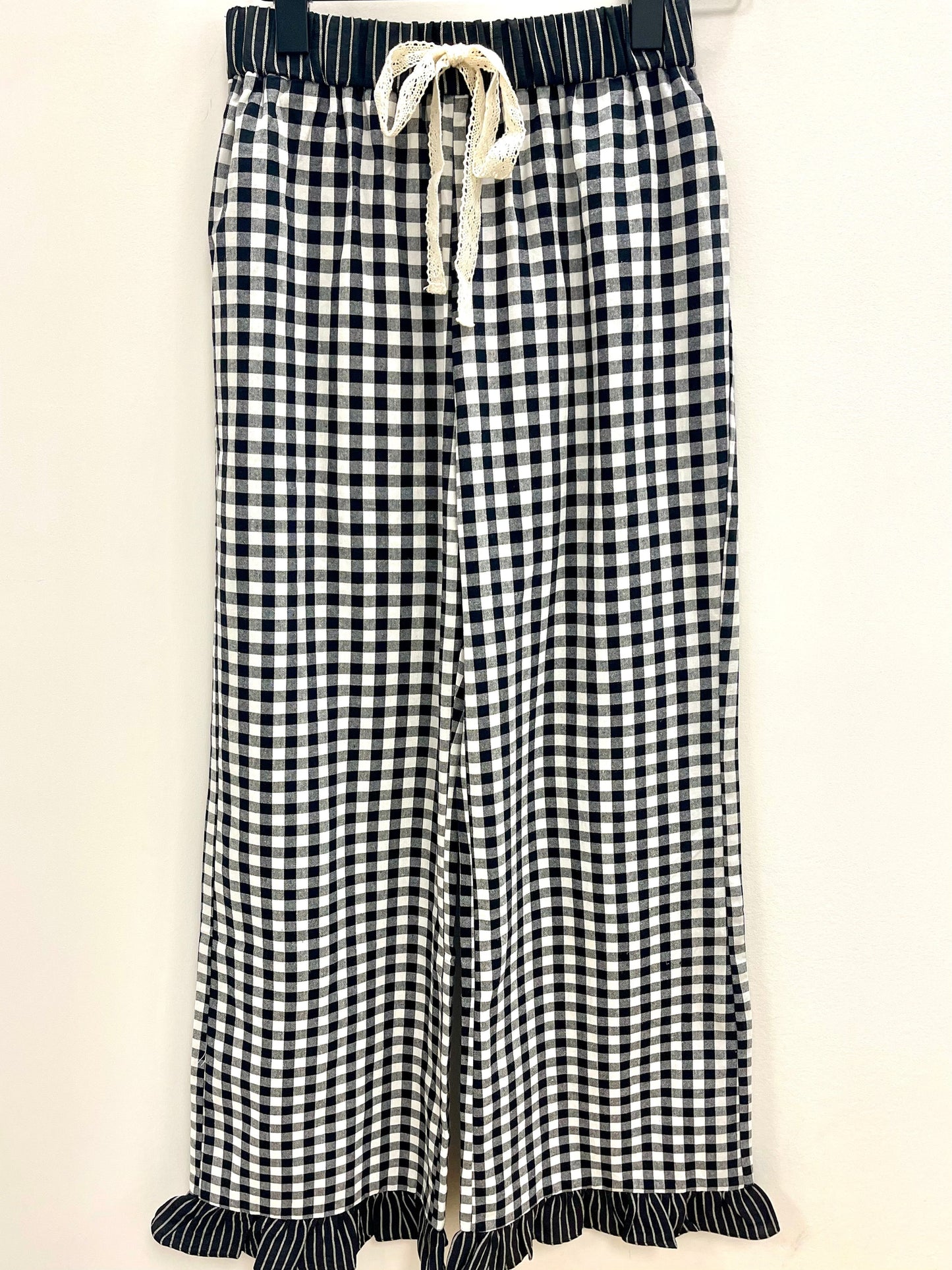 THE CARLIE GINGHAM/STRIPE CONTRAST RUFFLE PANT