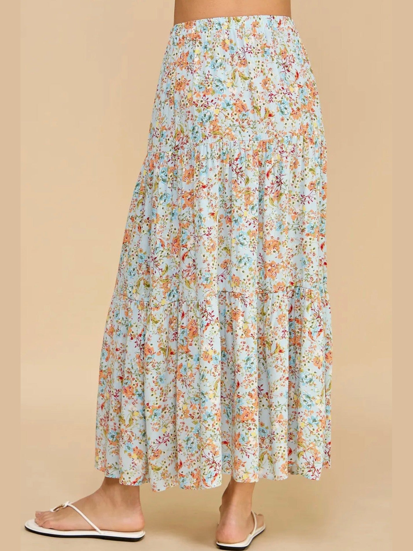 THE SARINA FLORAL TIERED MAXI - sky blue