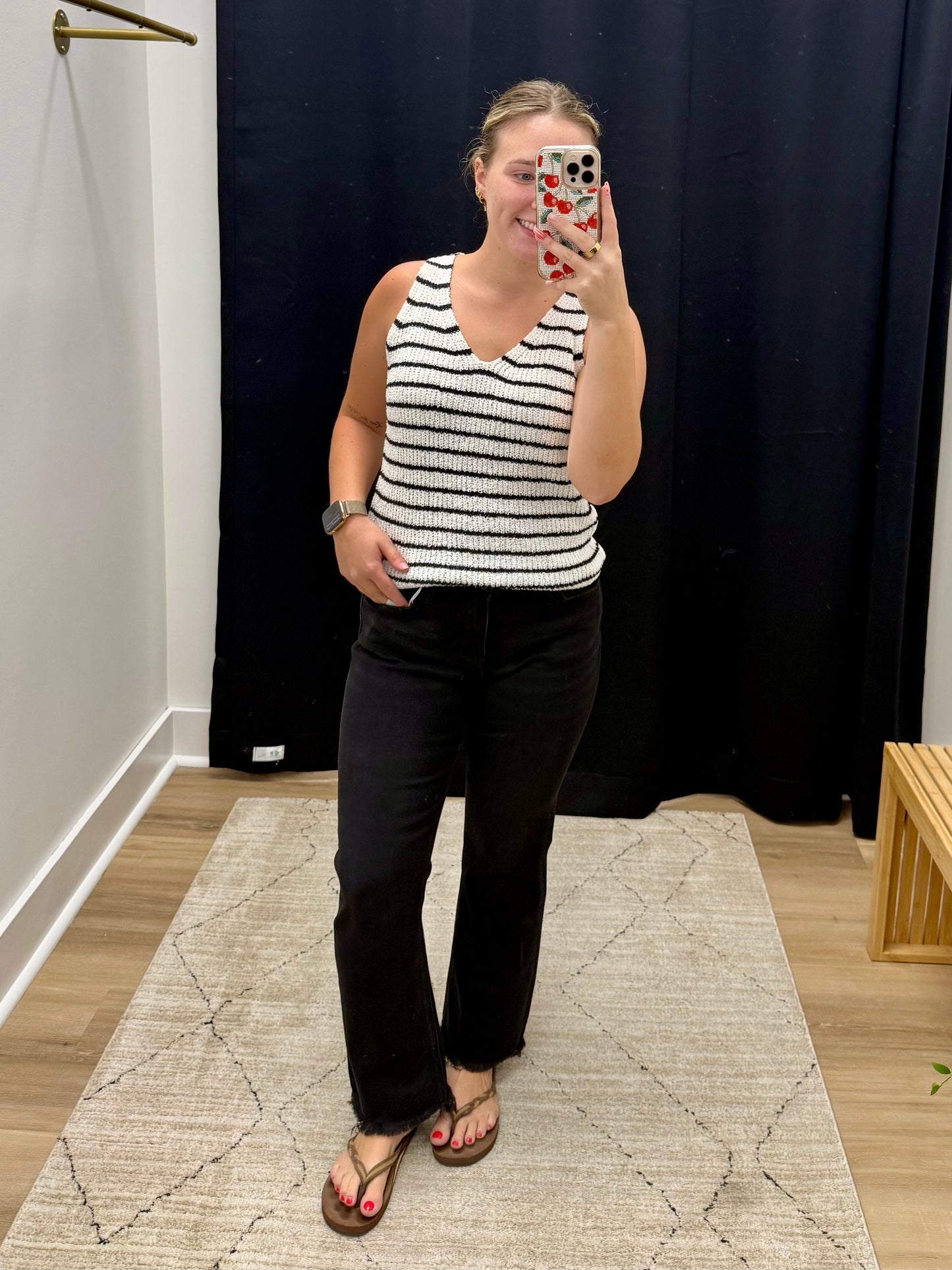 THE LAINEY STRIPED SWEATER TANK - black/ivory