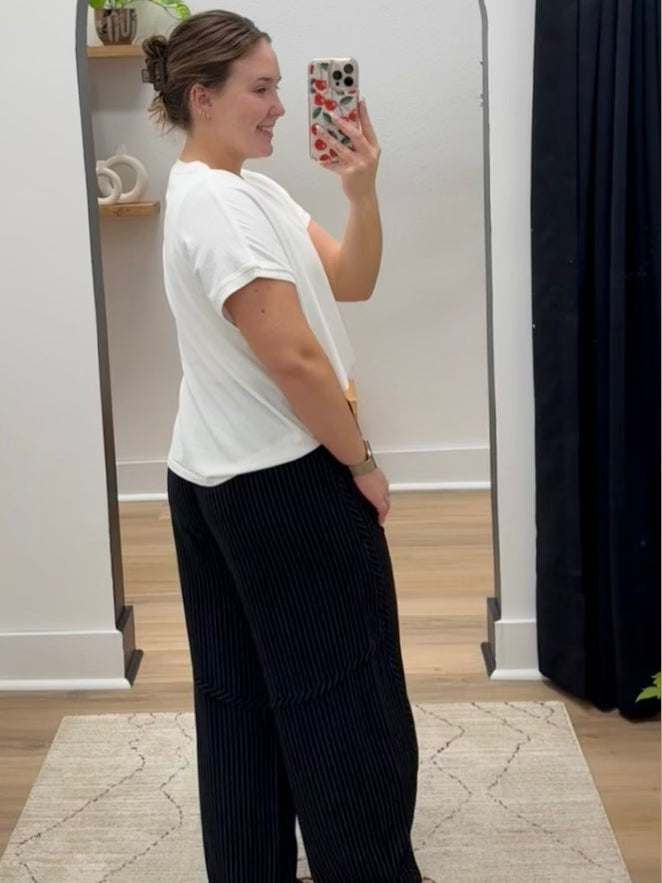 THE CALI RELAXED LINEN STRIPED PANTS - black
