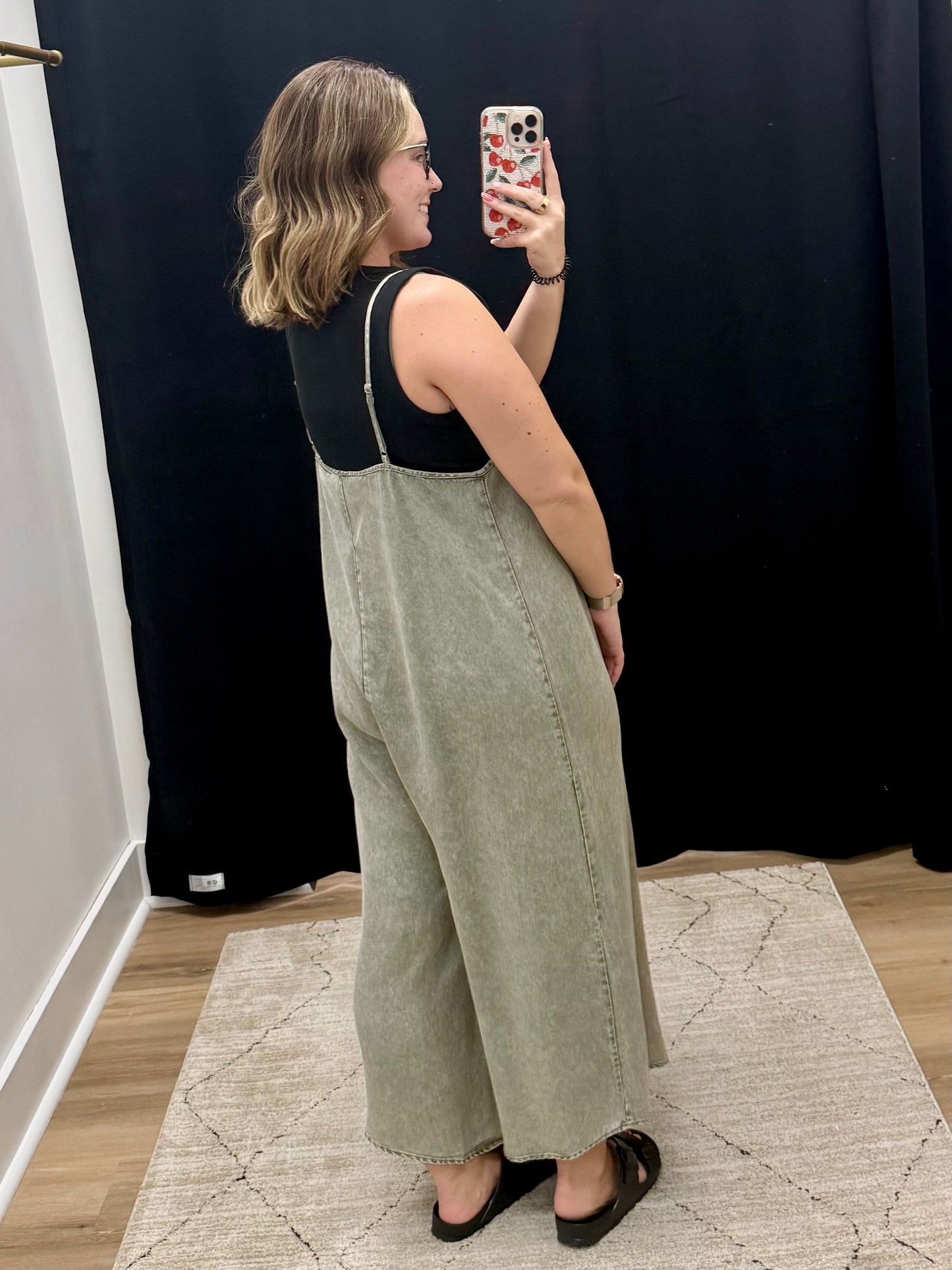 THE DONNA WASHED TENCEL JUMPSUIT  - olive